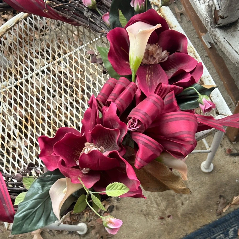 Burgundy Magnolias and Pink Cala Lilies Wreath